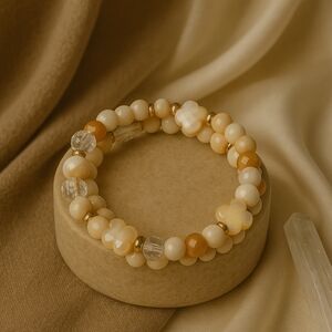 Pink Opal Memory Wire Bracelet | Two Wrap | Clover Accent Beads | Valentine Gift